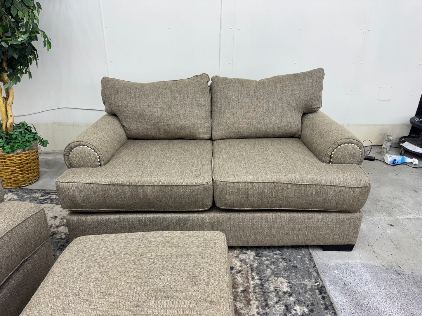 Brown Sofa & Loveseat w/ Ornate Trim