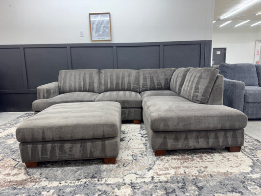 Gray L Shape Sectional Couch and Ottoman