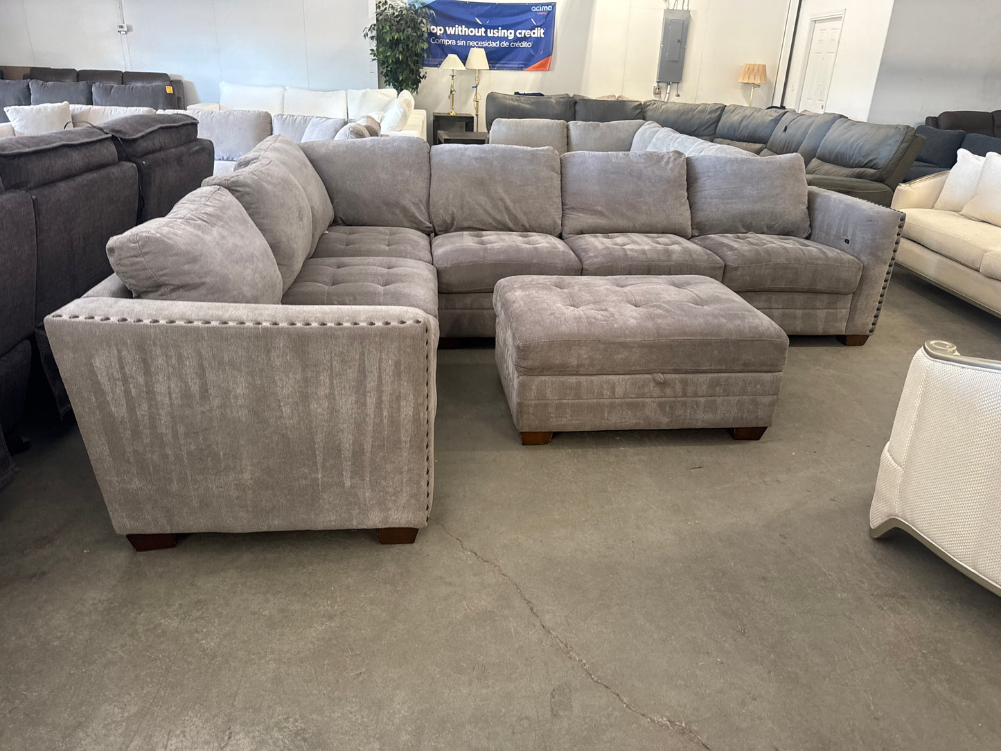 Gray L-Shaped Sectional with Storage Ottoman