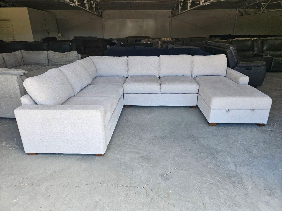 Beige U Shape Sectional with Storage Chaise