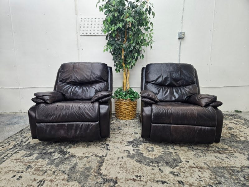 Matching Brown Leather Rocking Armchair Recliners (Set of 2)