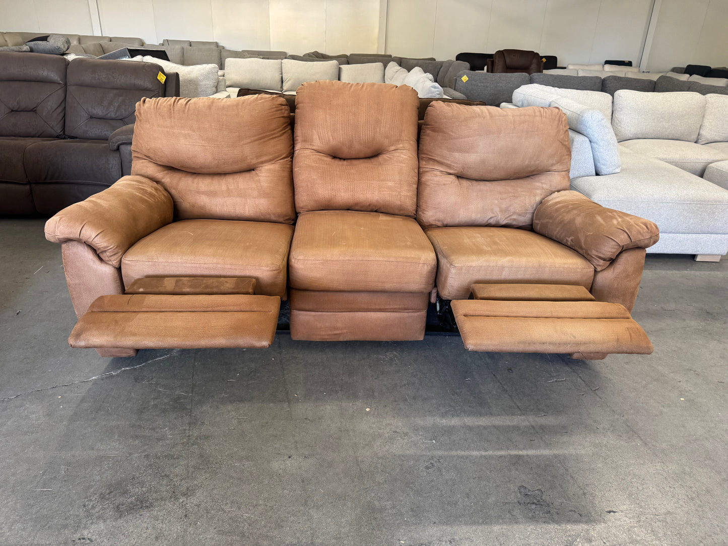 Reclining Couch - Brown Microfiber Manual Reclining Sofa – Same Day Delivery Available!