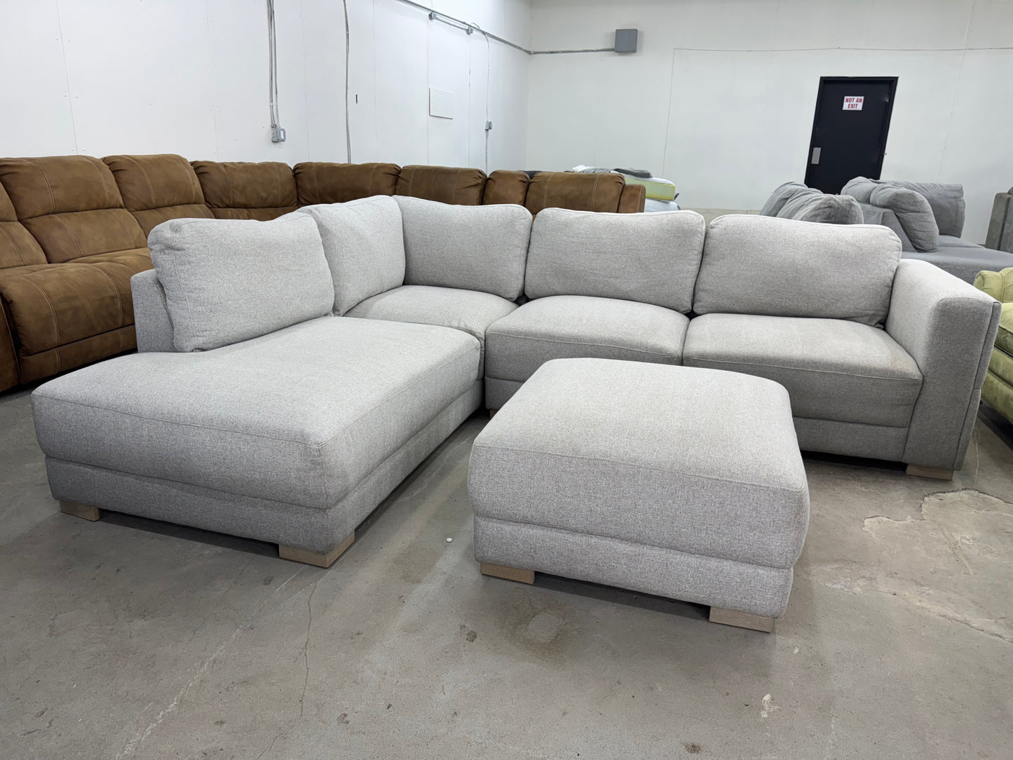 Off White L Shape Sectional Sofa with Ottoman