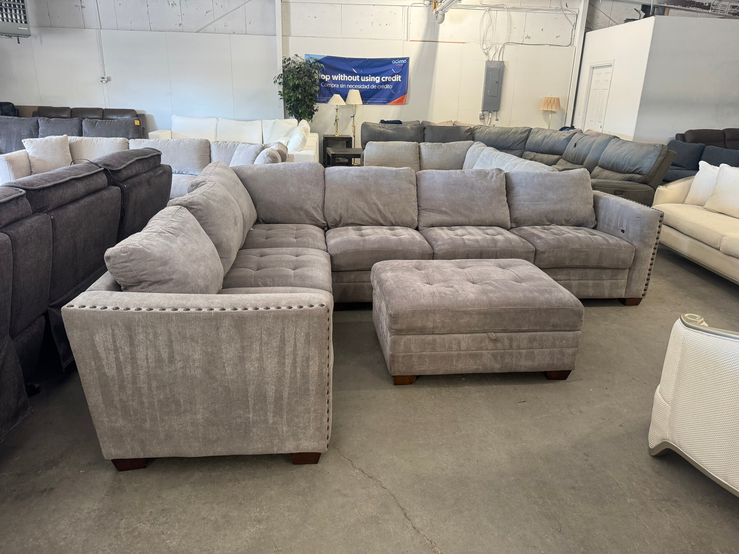 Gray L-Shaped Sectional with Storage Ottoman