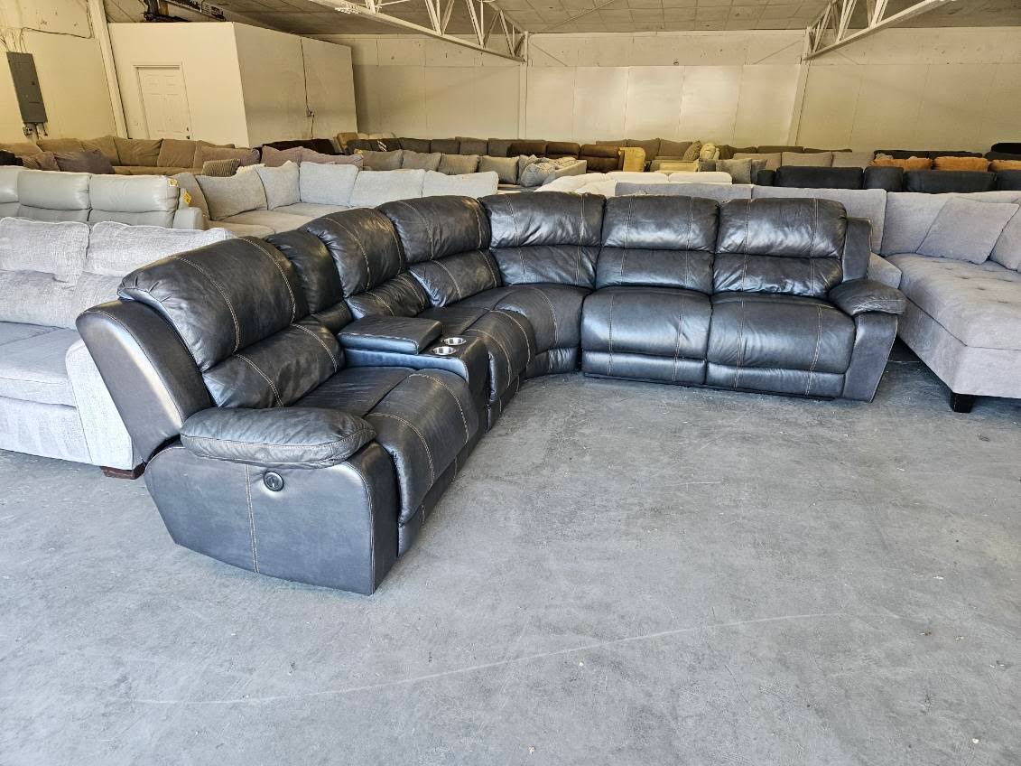Charcoal Gray Leather Power Reclining Sectional