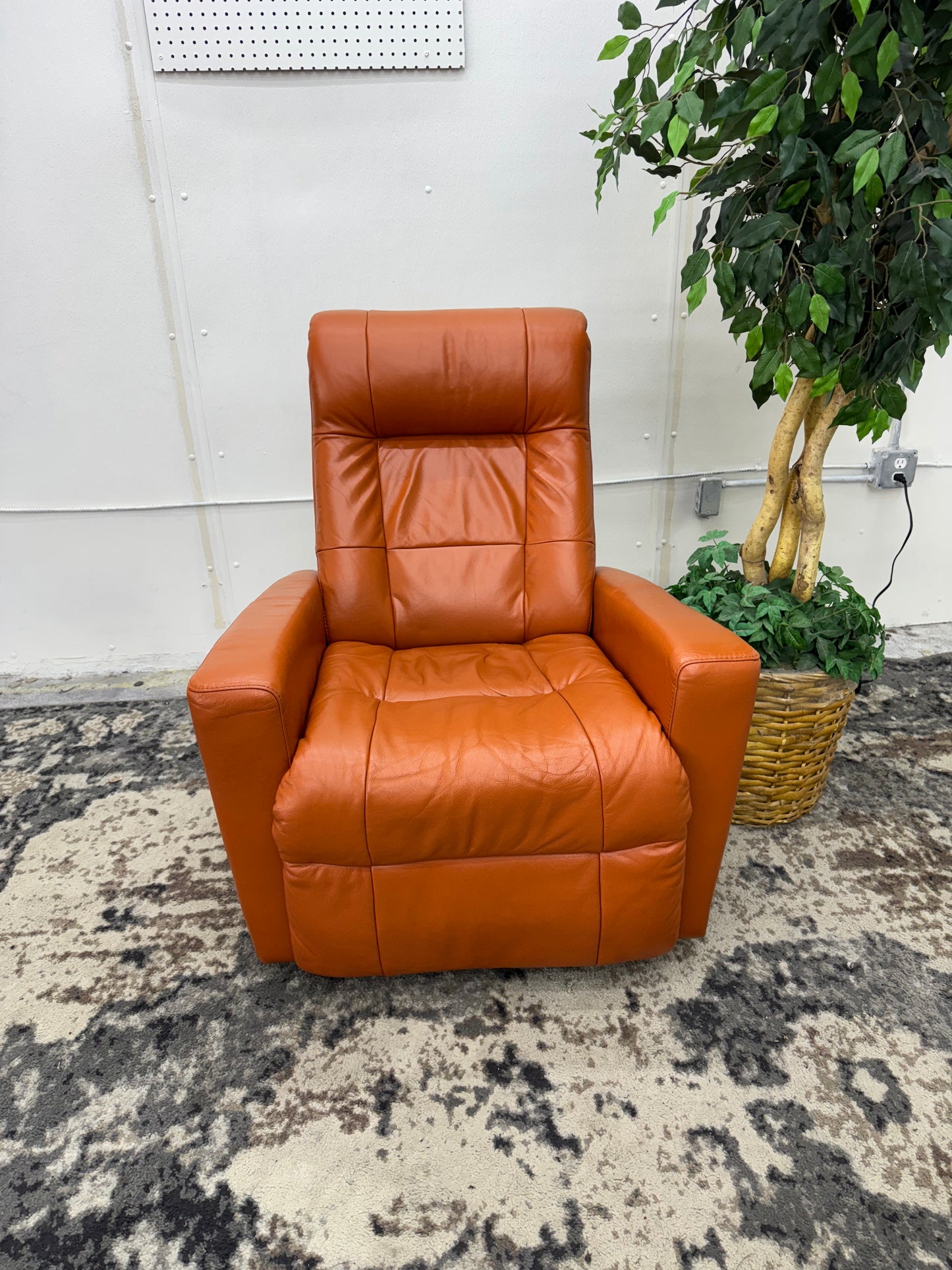 Scandinavian Designs Orange Leather Reclining Chair