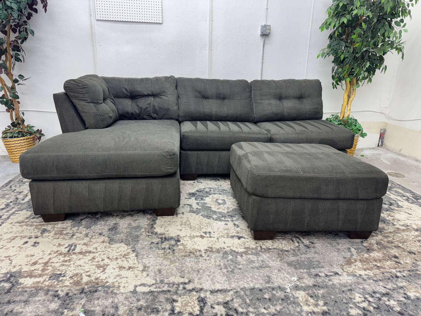 Sage Gray L Shape Sleeper Sectional with Ottoman