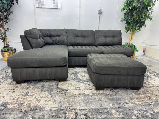 Sage Gray L Shape Sleeper Sectional with Ottoman