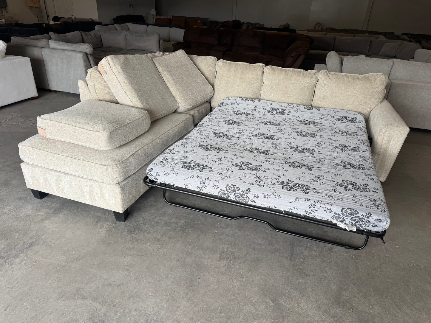 Beige Sleeper Sectional with Pull-Out Bed