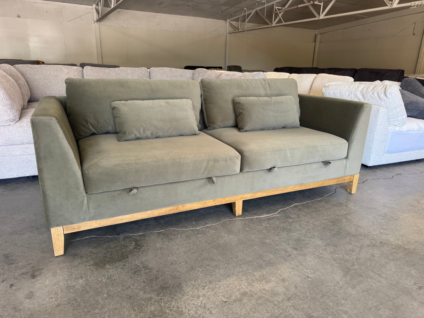 Green Mid Century Modern Sofa with Hidden Storage