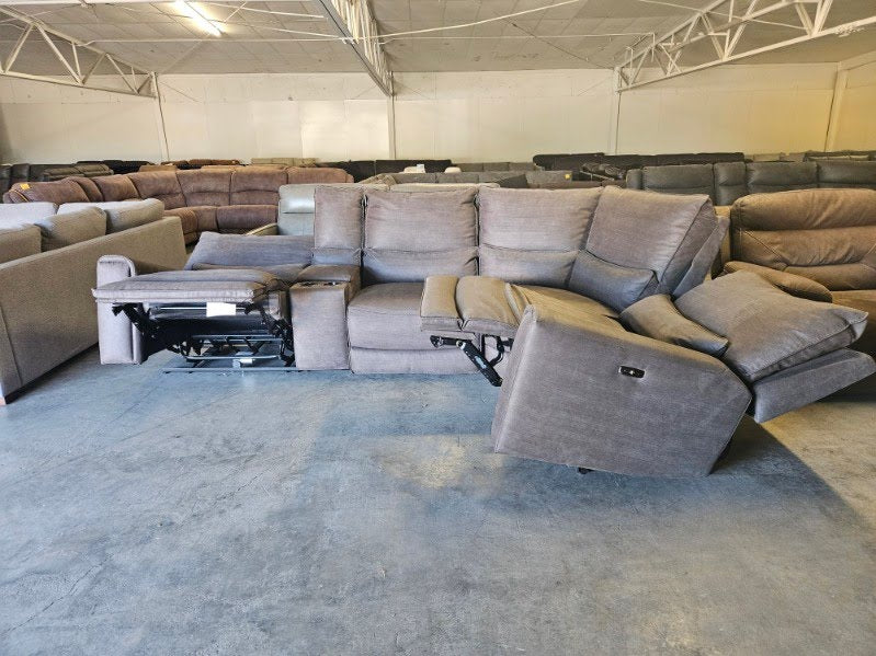 Charcoal Microfiber 5-Piece Modular Sectional with 3 Power Recliners
