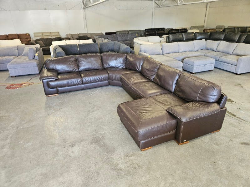 Cindy Crawford Home Brown Leather U-Shaped Sectional with Chaise