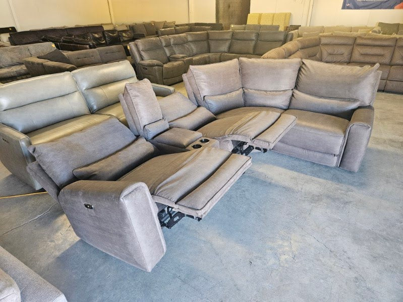 Charcoal Microfiber 5-Piece Modular Sectional with 3 Power Recliners