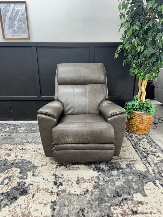 Gray Leather La-Z-Boy Armchair Recliner with Adjustable Headrest and Lumbar