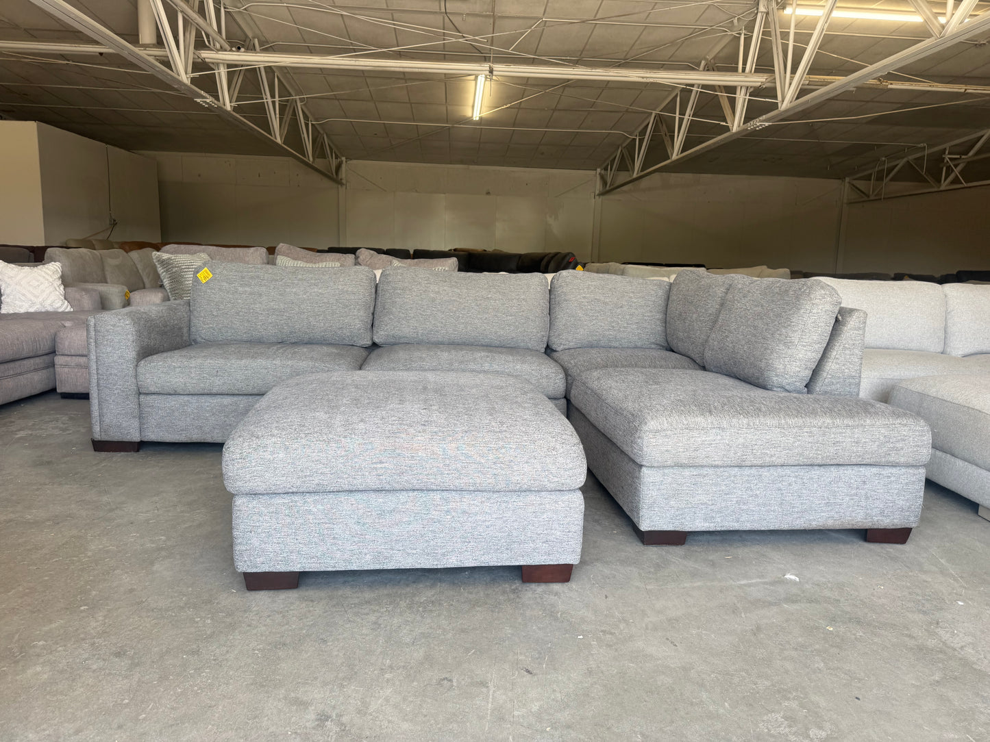 Gray L Shape Sectional with Ottoman