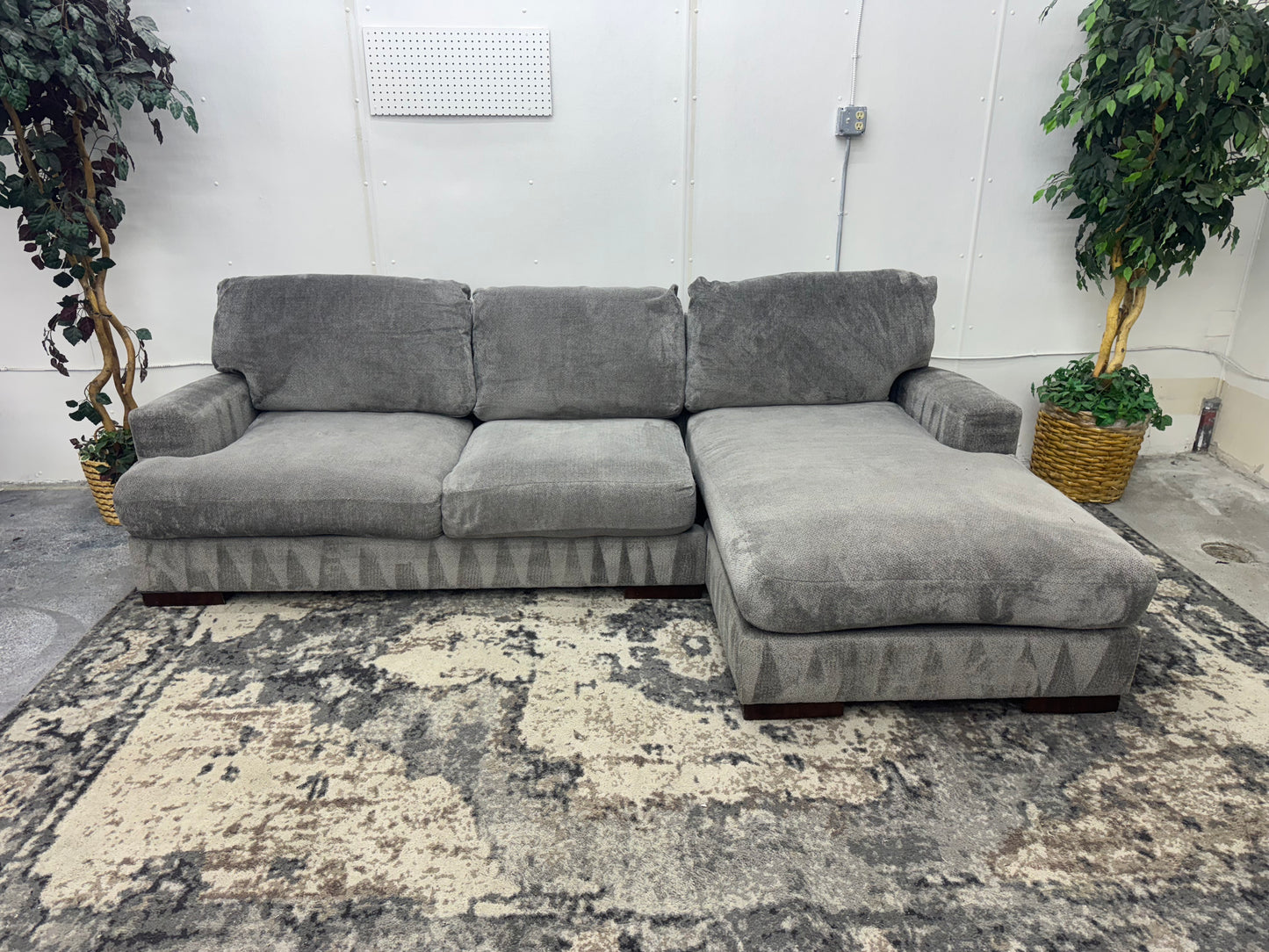 Plush Gray Sofa with Chaise