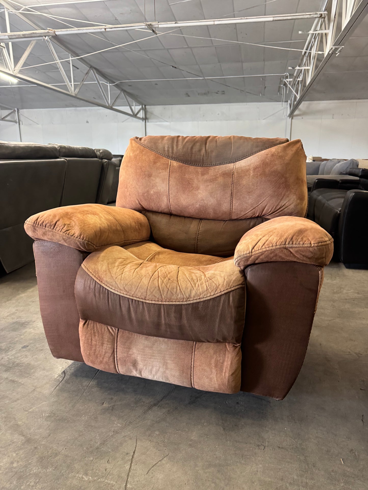 Brown / Beige Two-Toned Electric Rocking Recliner