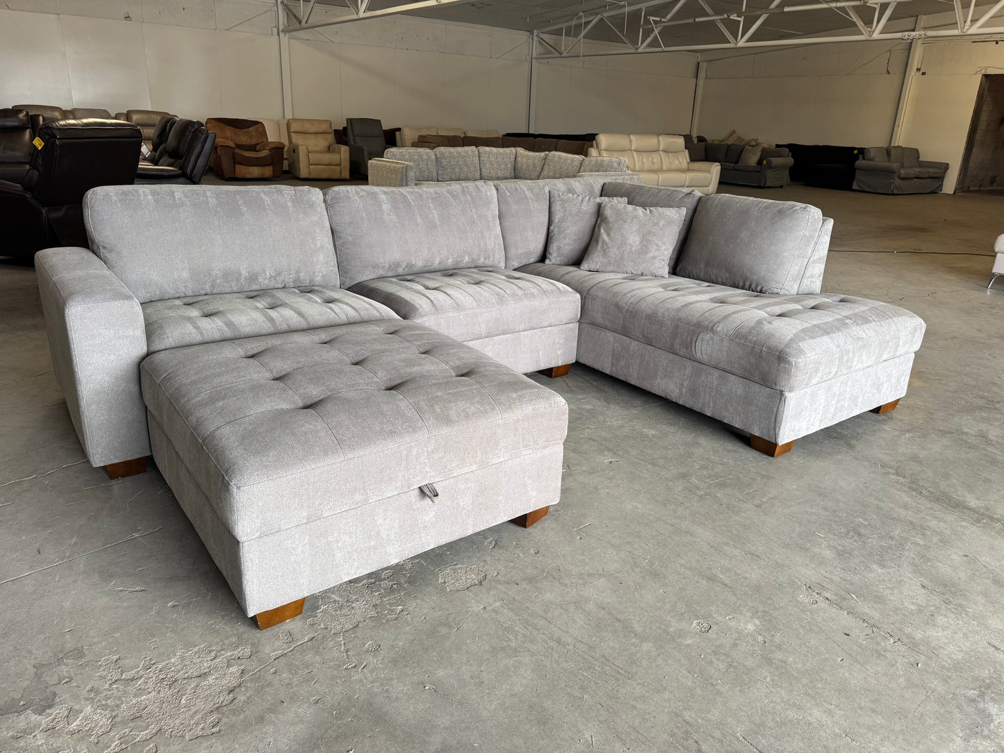Gray L Shape Sectional with Storage Ottoman