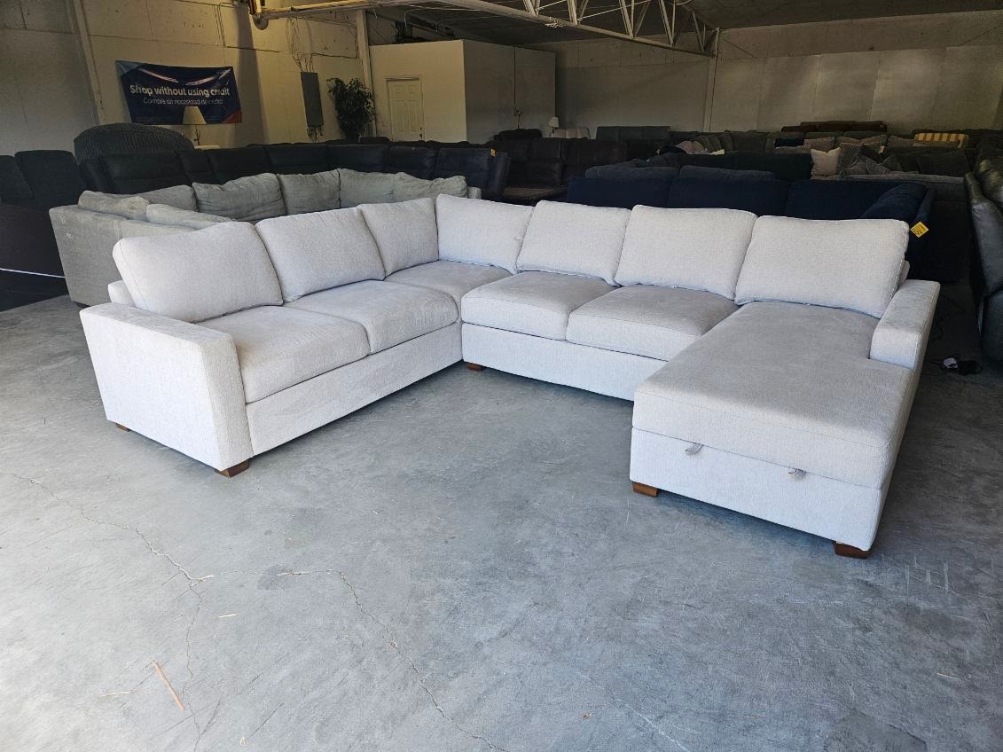 Beige U Shape Sectional with Storage Chaise