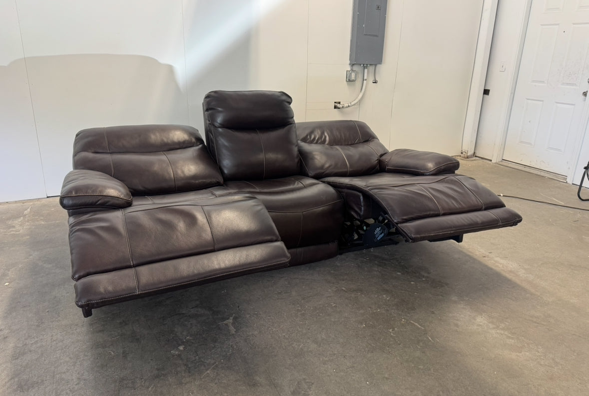 Brown Leather Reclining Sofa with Power Headrests