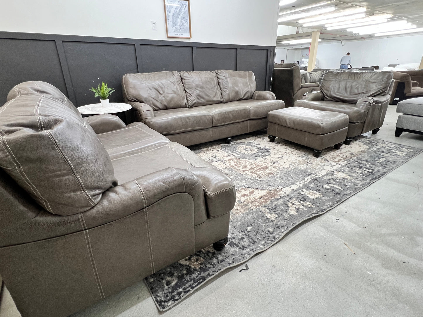 Gray Leather Couch Loveseat Armchair and Ottoman 4 Piece Living Room Set