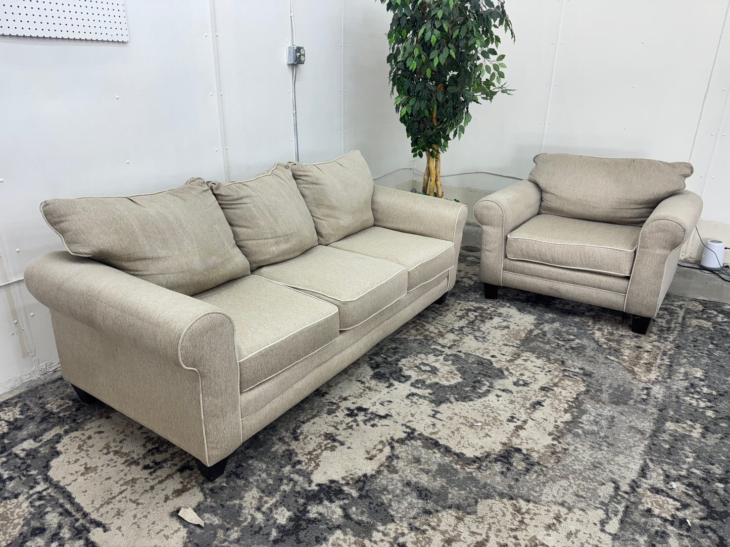 Beige Couch and Armchair Set