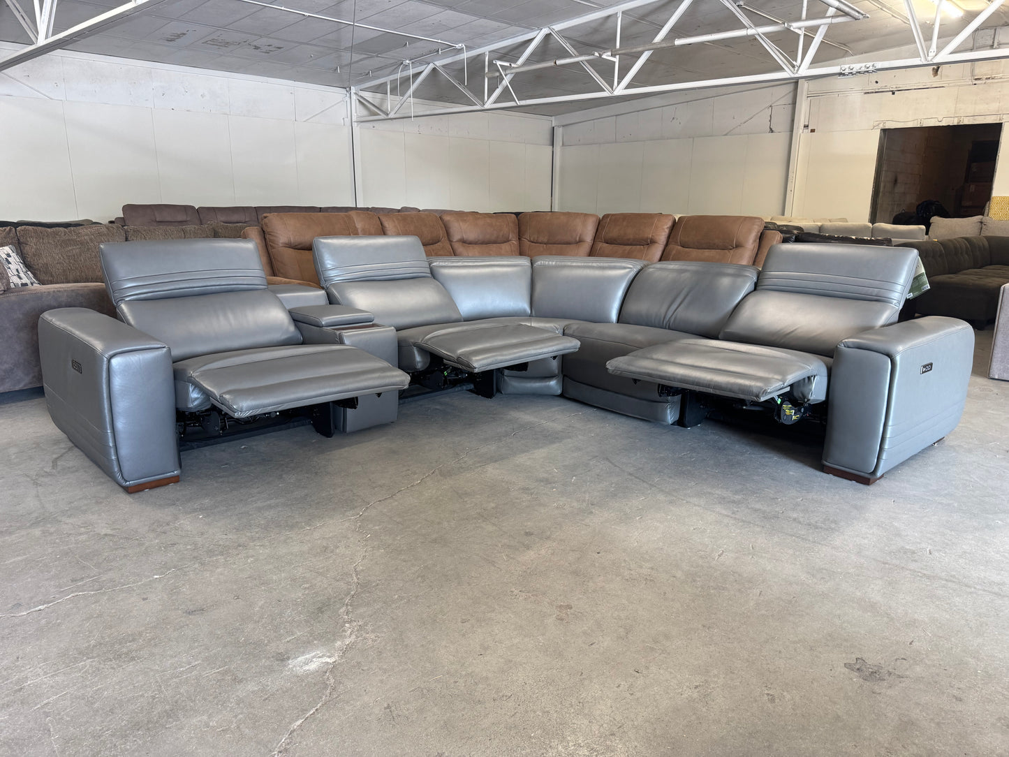 Brand New Aiden & Ivy Karson Gray Leather Power Reclining Sectional