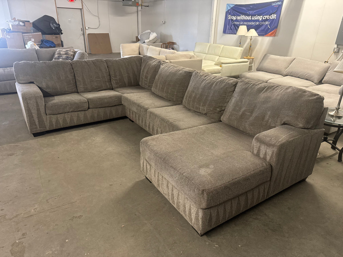 Taupe Fabric U-Shaped Sofa with Chaise Lounge