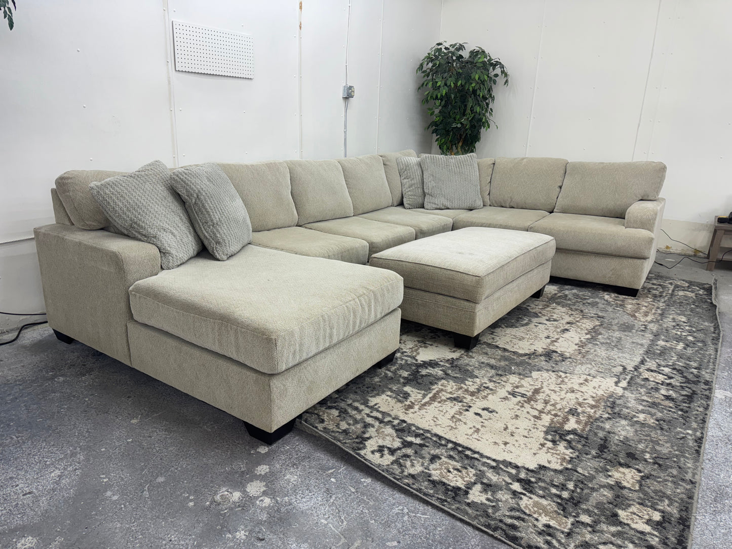 Huge Beige U-Shape Sectional with Ottoman