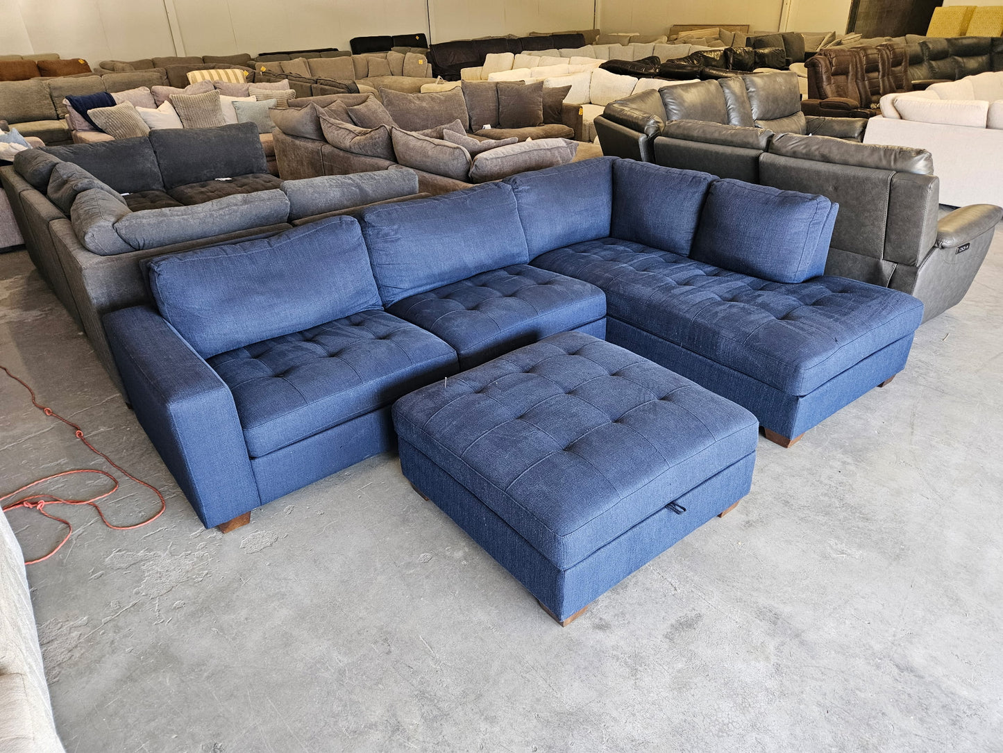 Blue L Shape Sectional with Storage Ottoman
