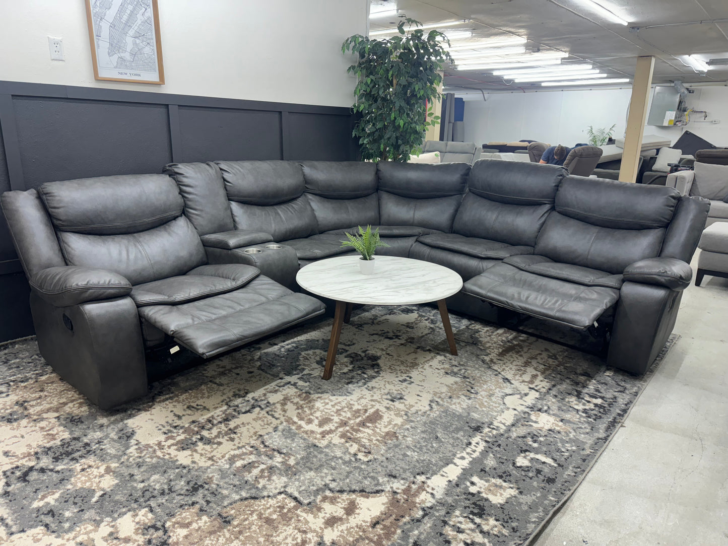 Gorgeous Charcoal Gray Sectional Couch with 2 Recliners