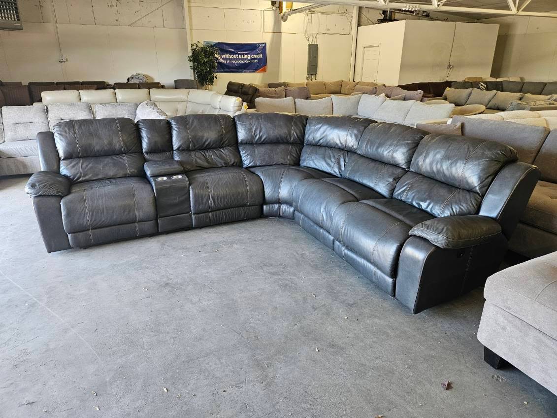 Charcoal Gray Leather Power Reclining Sectional
