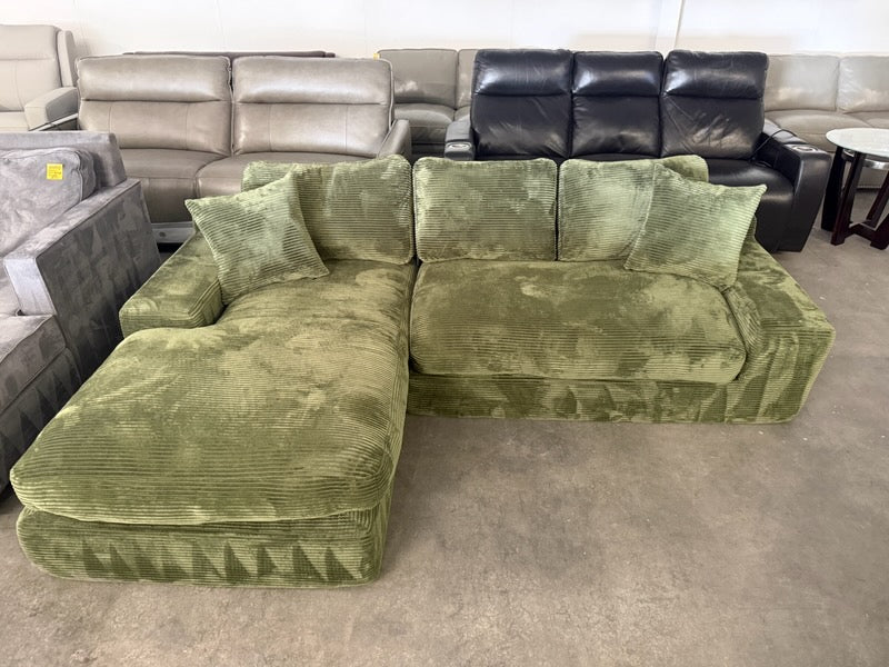 Green Plush Corduroy Boneless L-Shaped Sectional