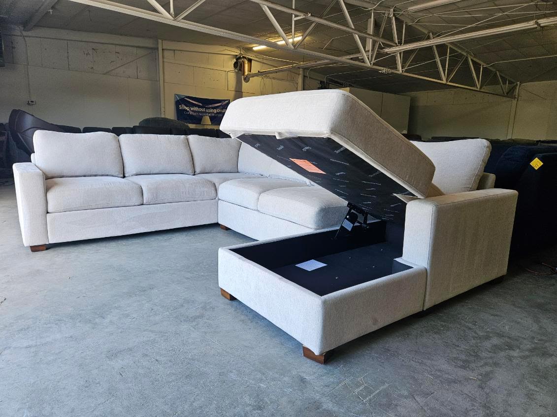 Beige U Shape Sectional with Storage Chaise