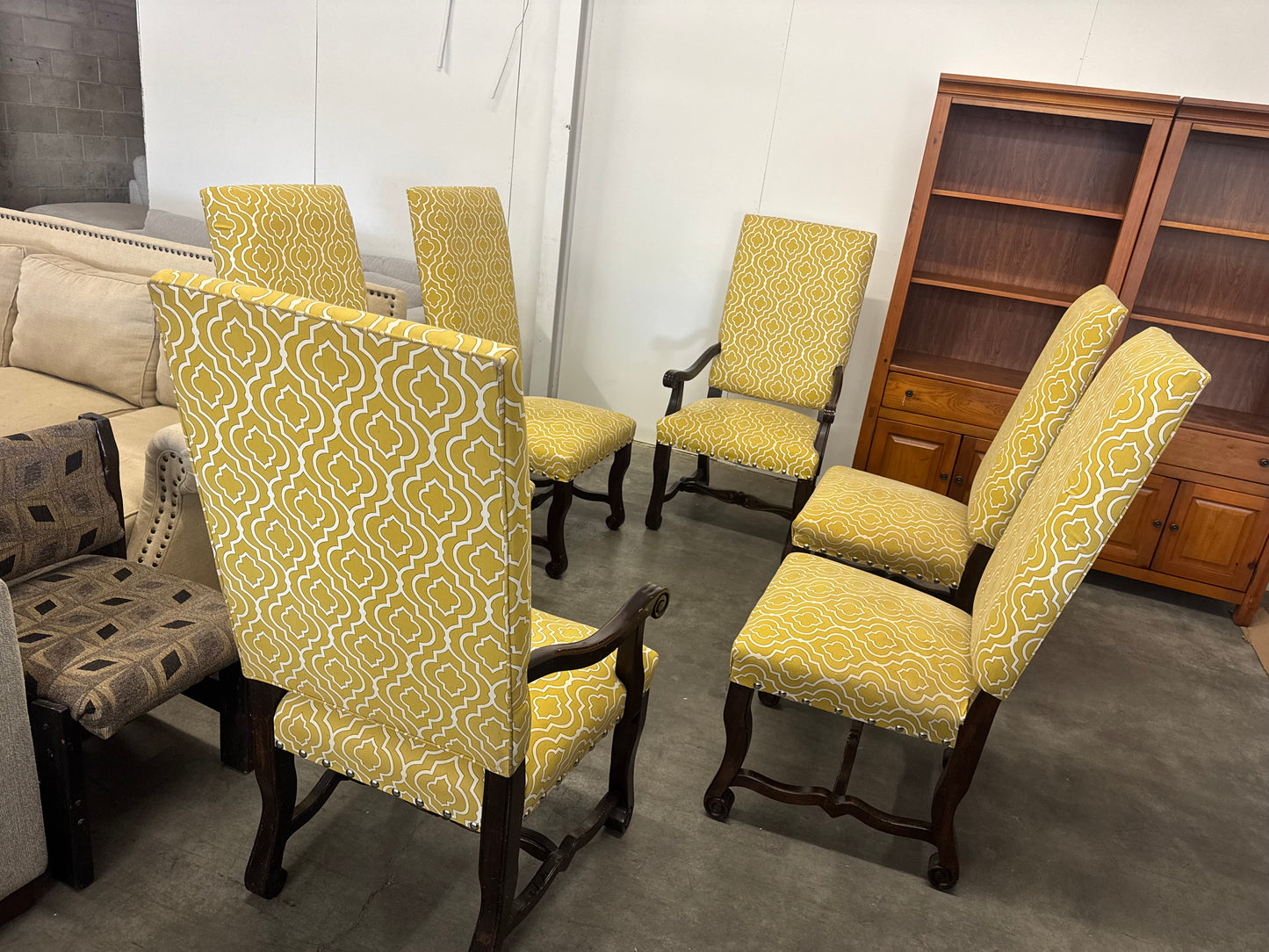 Set of 6 Matching Upholstered Wooden Dining Chairs