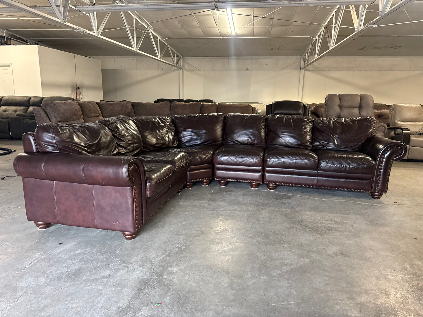 Brown Leather Modular L-Shaped Sofa (Reversible)