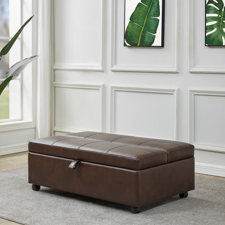 Brown Faux Leather Sleeper Ottoman with Pull-Out Bed