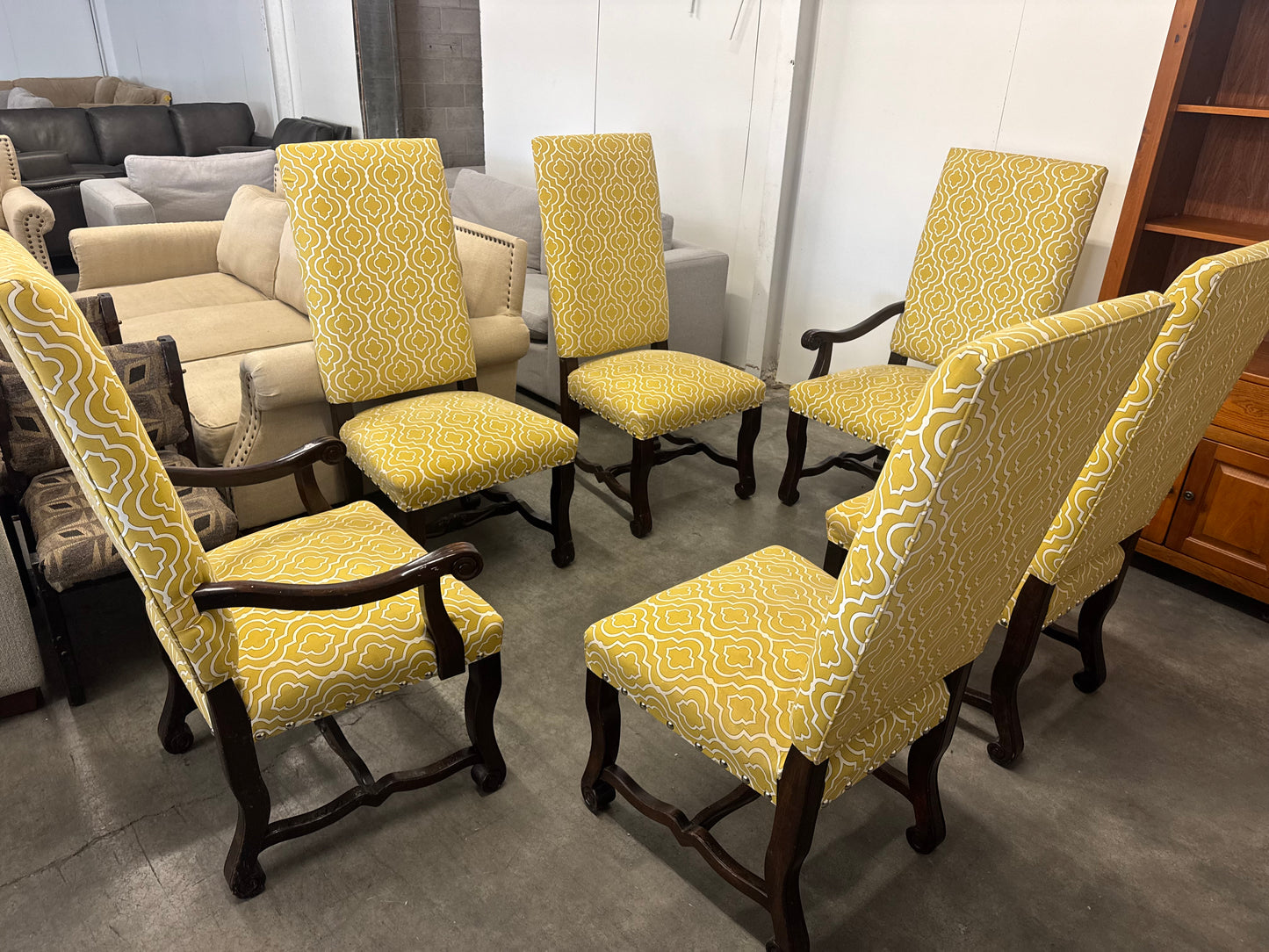 Set of 6 Matching Upholstered Wooden Dining Chairs