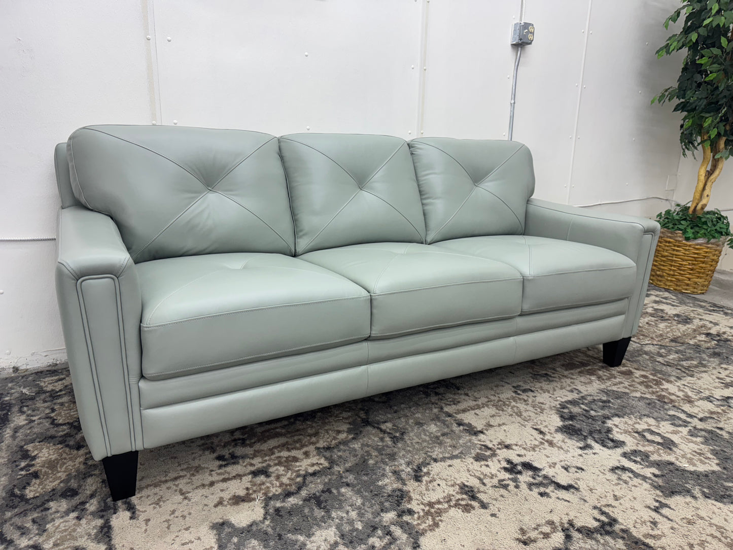 Brand New Teal Leather Abbyson Sofa