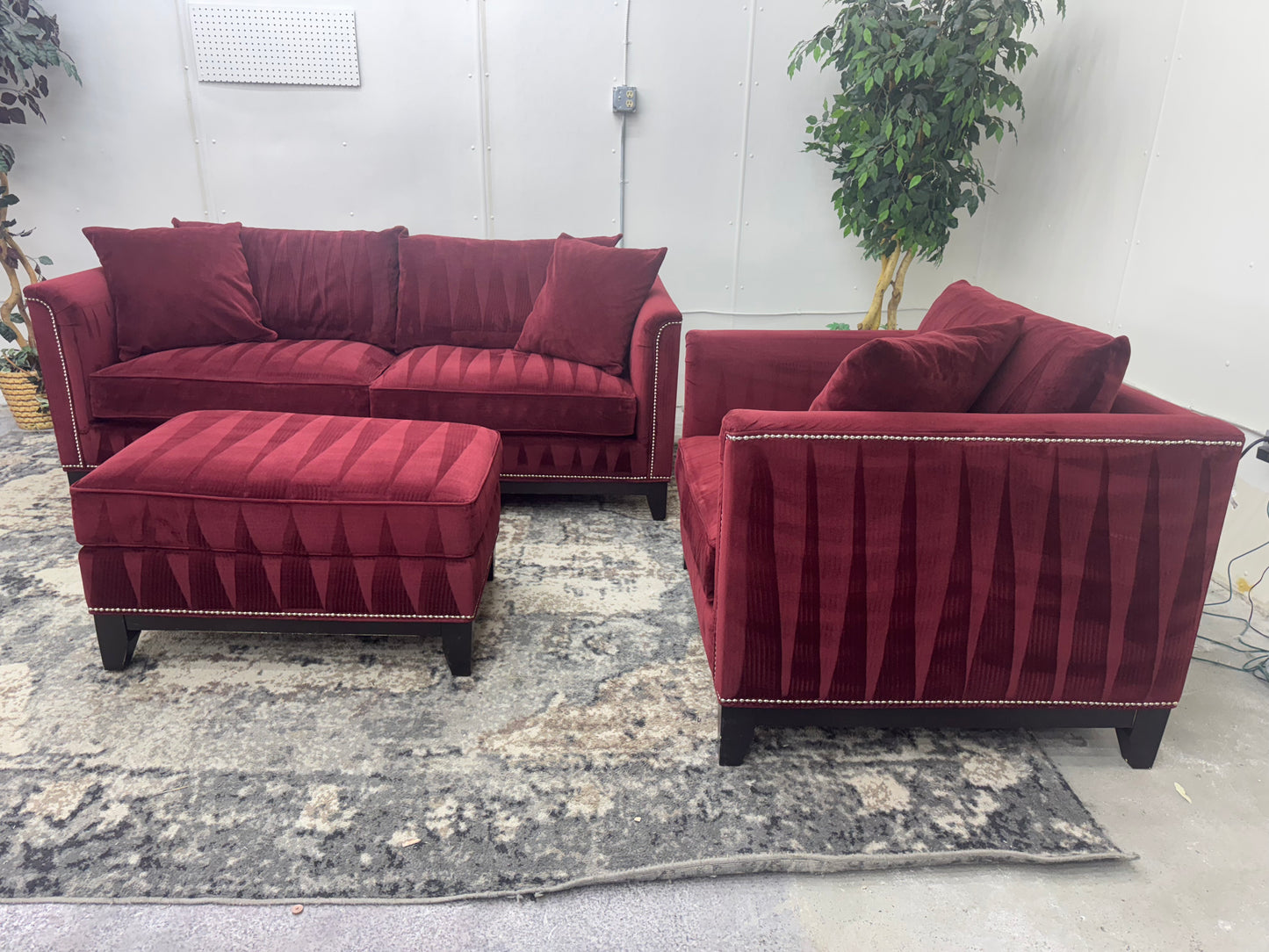 Red Velvet Couch, Armchair and Ottoman by Z Gallerie
