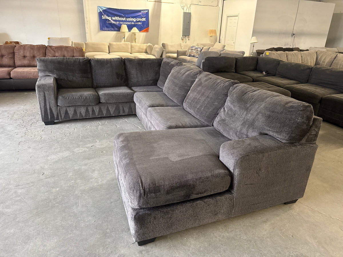 Charcoal Gray Fabric U-Shaped Sofa with Chaise Lounge
