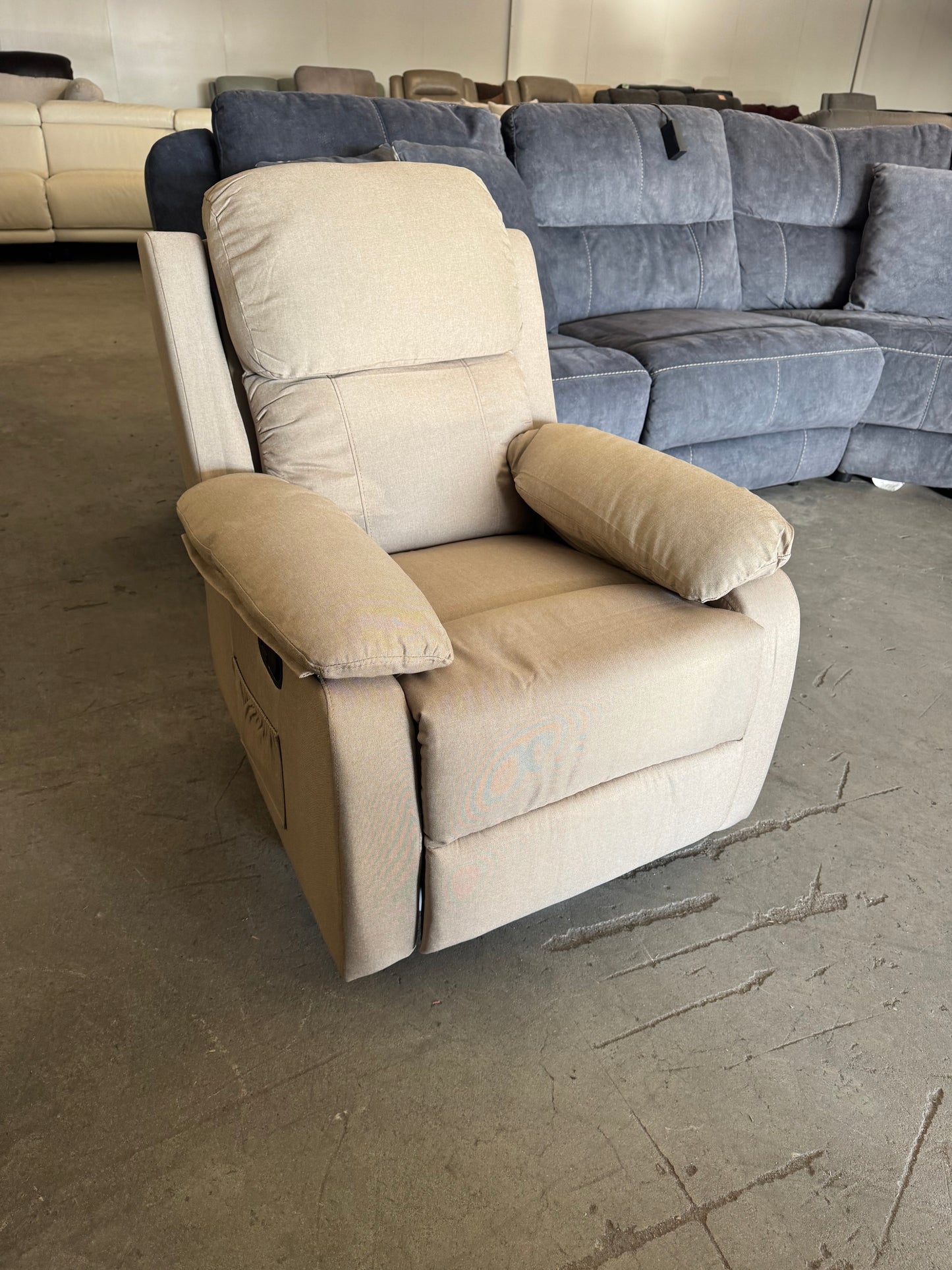Brand New Beige Fabric Swivel Recliner