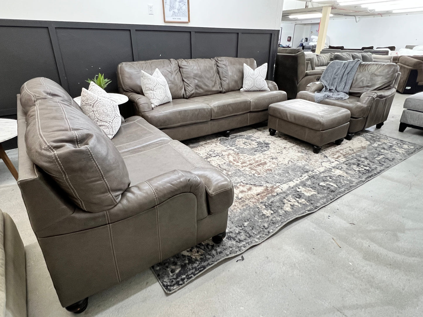 Gray Leather Couch Loveseat Armchair and Ottoman 4 Piece Living Room Set