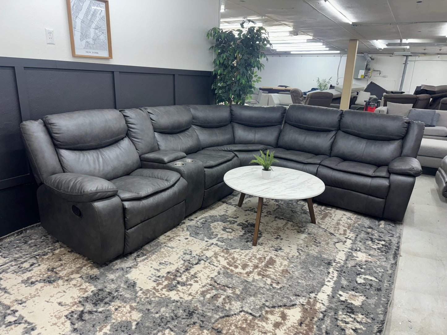 Gorgeous Charcoal Gray Sectional Couch with 2 Recliners