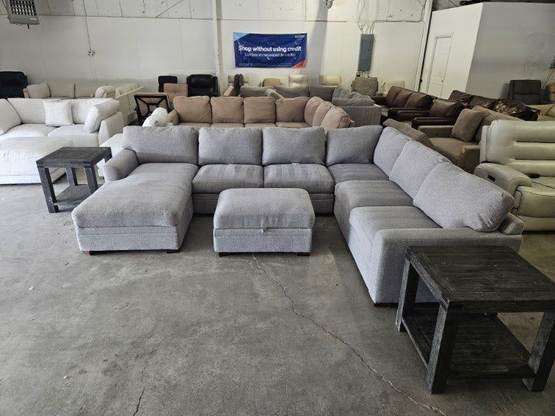 Gray U Shape Sectional Sofa with Storage Ottoman