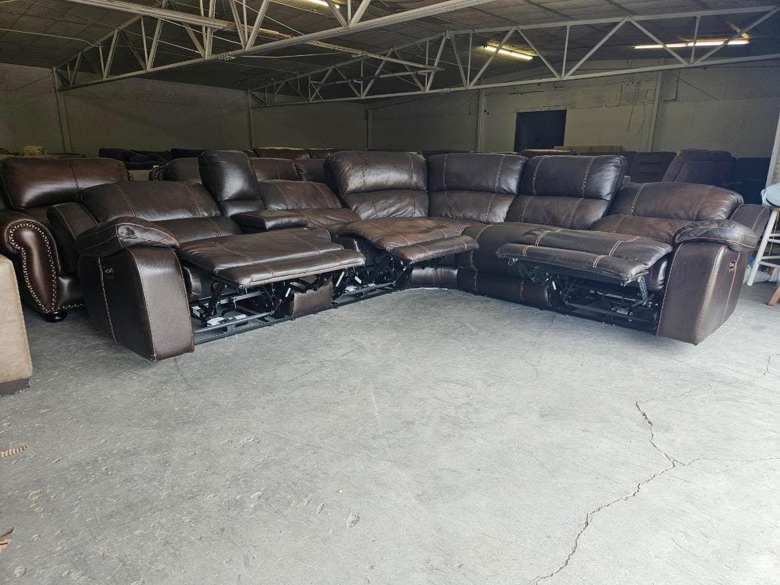 Brown Leather Reclining Sectional Sofa