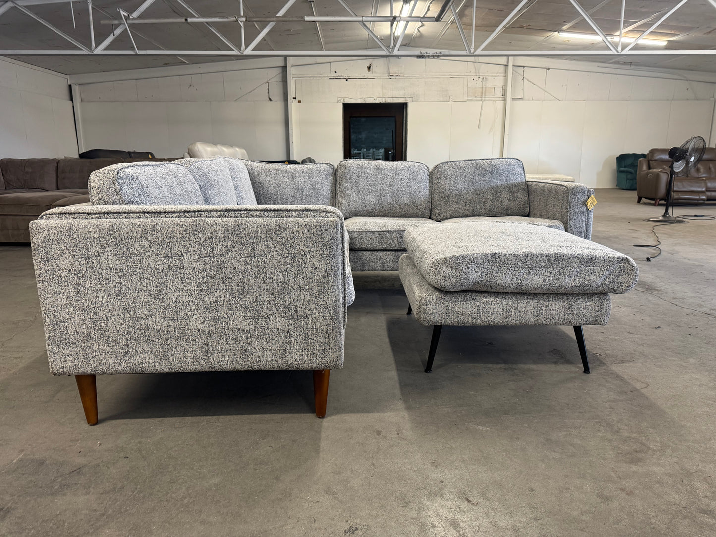 Gray Mid Century Modern Albany Park L Shape Sectional with Ottoman