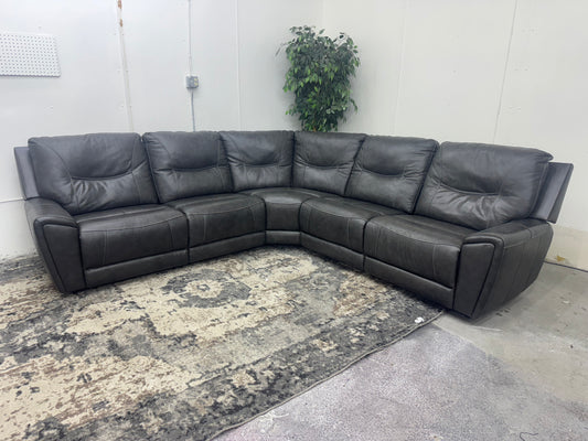 Charcoal Gray 5-Piece Modular Leather Sectional w/ Dual Manual Recliners