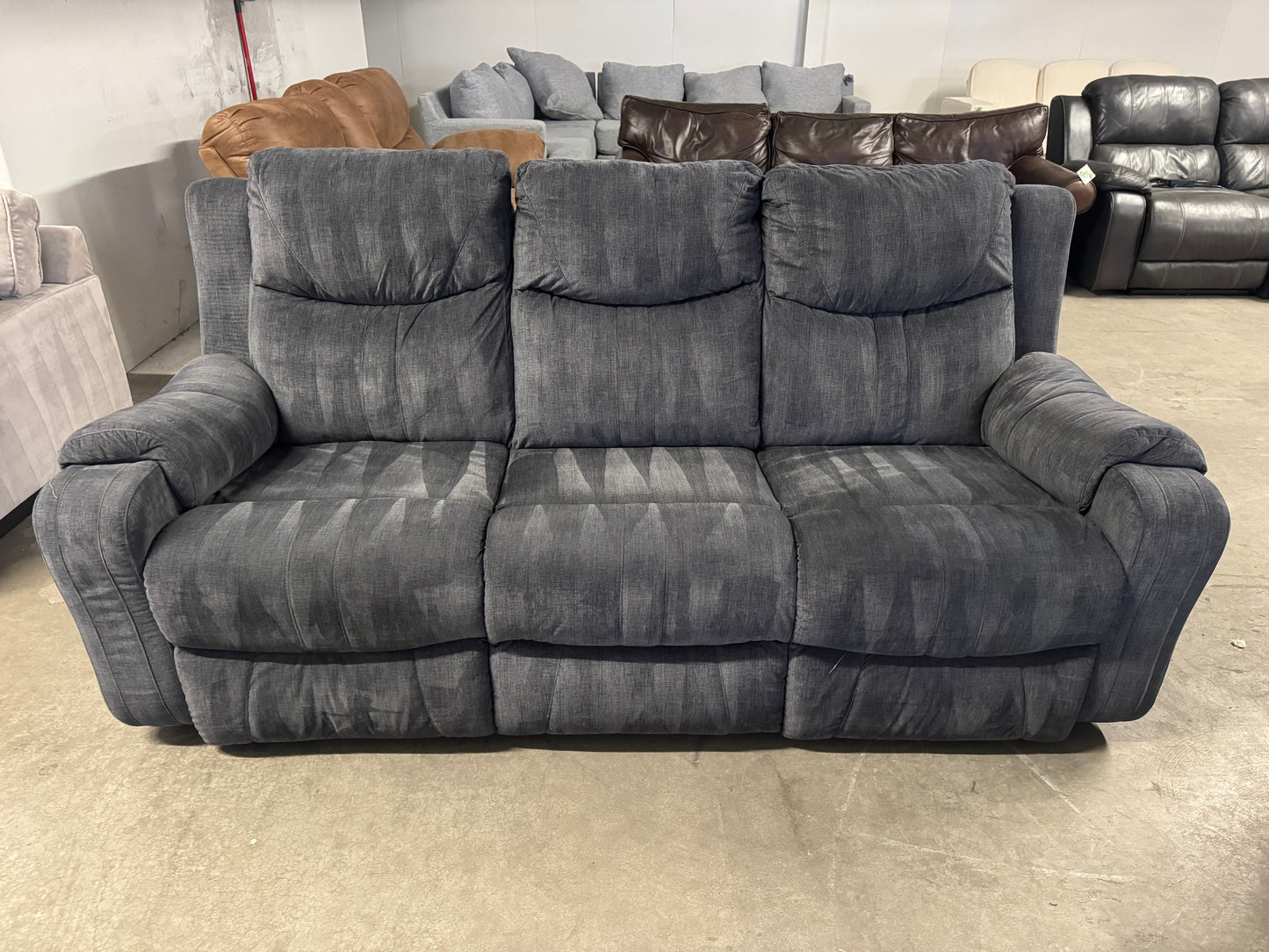 Couch + Loveseat Set – Dark Blue Fabric Power Recliners