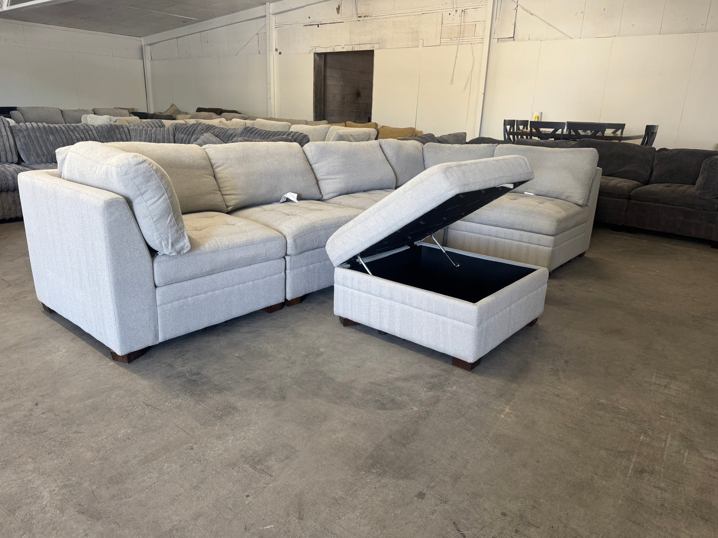 Beige Modular 6 Piece Sectional with Storage Ottoman